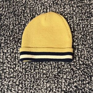 VINTAGE Yellow Knit Beanie with Striped Cuff